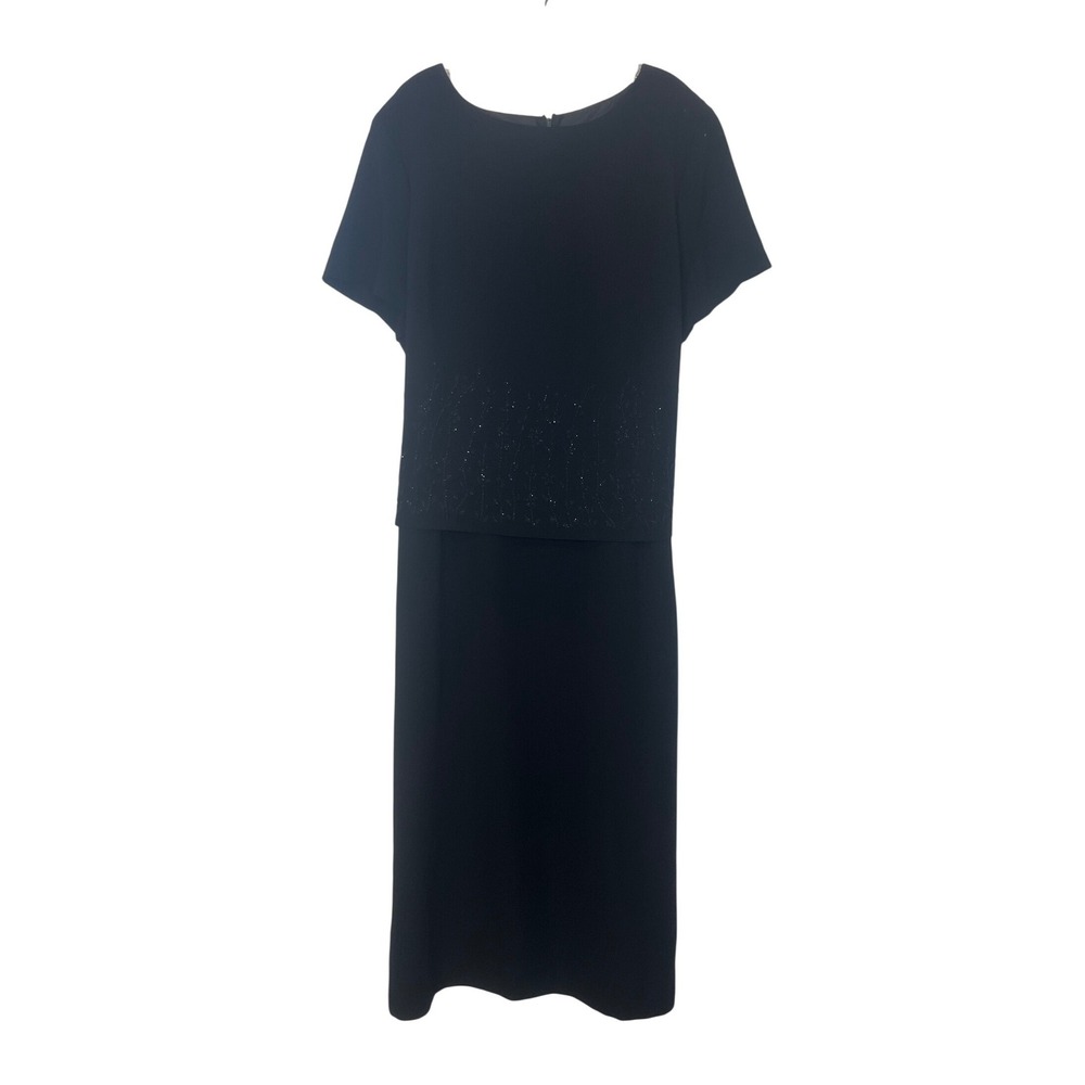 Pride & Joy Dress 20W Black Evening Gown Beaded Formal Vintage 90s Chic